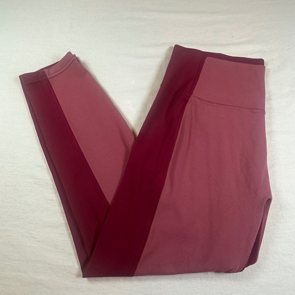 Athleta Transcend Colorblock 7/8 Tight Leggings Burgundy Pink Women L Workout
